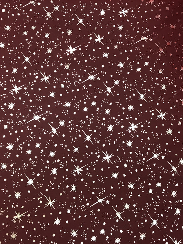 Red/Silver Stars Organza Polyester Fabric - Metallic Silver Foil Star Print, Sheer, 58/60" Width (1 Yard)