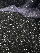 Lilac/Silver Stars Polyester Organza Fabric - Metallic Silver Foil Star Stamped, Lilac/Silver, 58/60" Width
