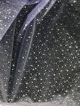 Lilac/Silver Stars Polyester Organza Fabric - Metallic Silver Foil Star Stamped, Lilac/Silver, 58/60" Width