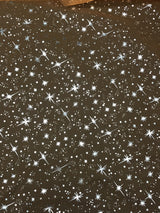 Orange/Silver Stars Polyester Organza Fabric - Metallic Silver Foil Star Print, Orange/Silver, 58/60" Width