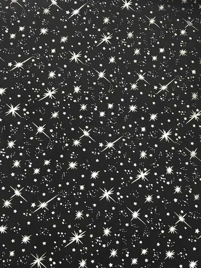 Pink/Silver Stars Polyester Organza Fabric - Metallic Silver Foil Star Print, Pink/Silver, 58/60" Width