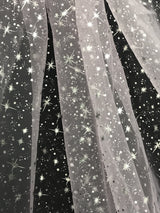 Pink/Silver Stars Polyester Organza Fabric - Metallic Silver Foil Star Print, Pink/Silver, 58/60" Width