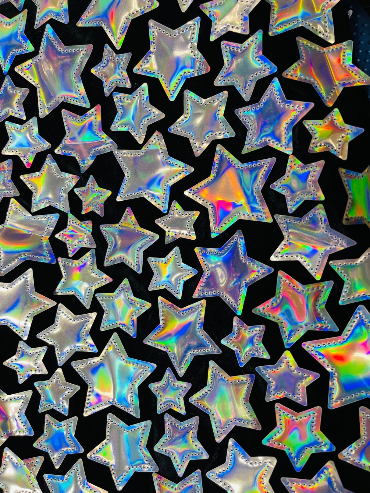 Star Sequin Velvet Fabric - Iridescent Star Sequin, Black Stretch Velvet, 58" Width (Sold By The Yard)