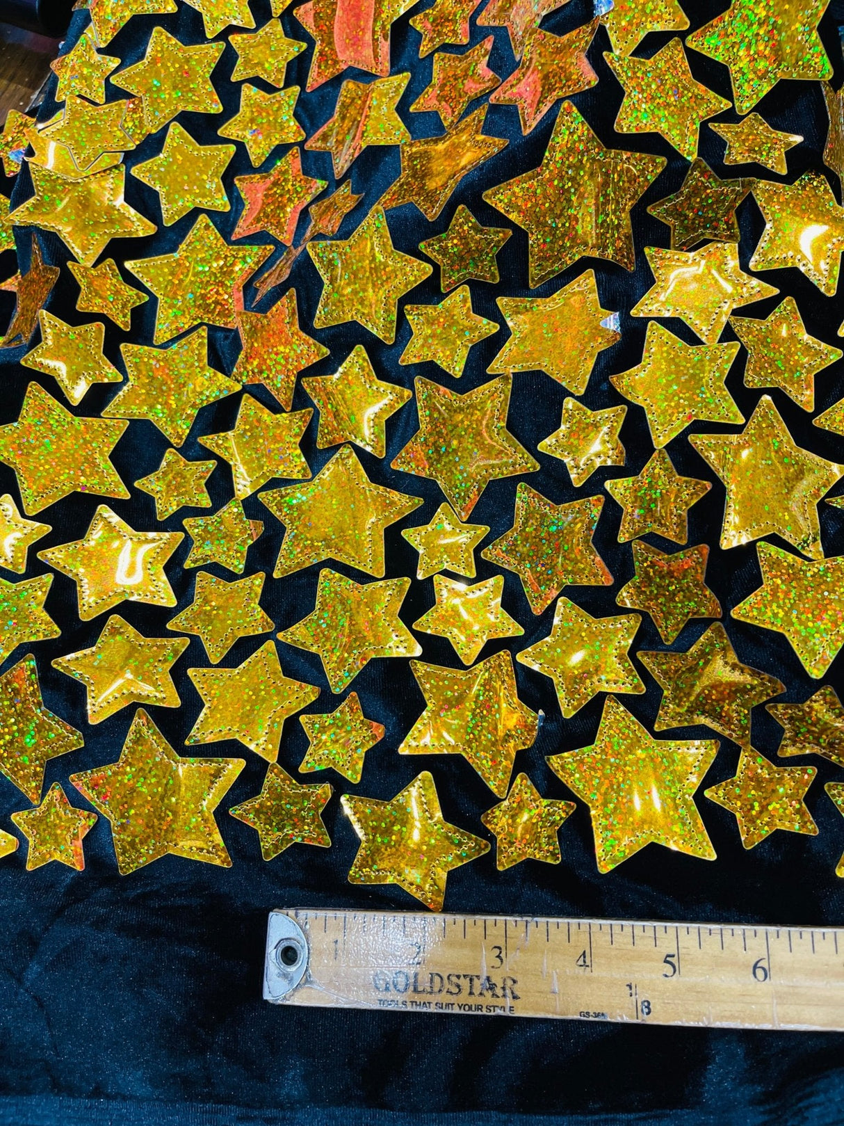 Star Sequin Velvet Fabric - Iridescent Star Sequin, Black Stretch Velvet, 58" Width (Sold By The Yard)