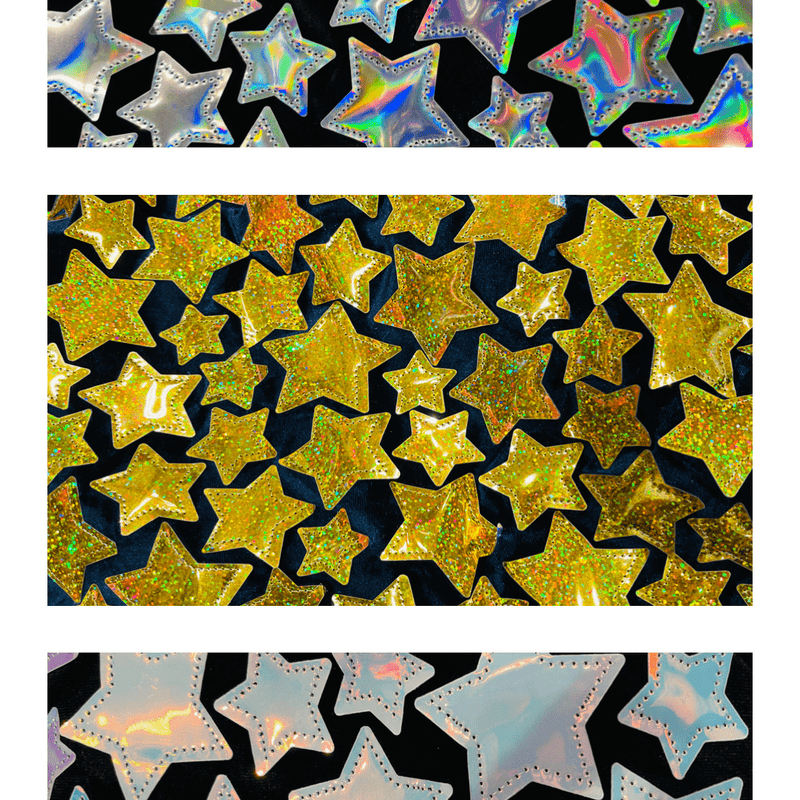 Star Sequin Velvet Fabric - Iridescent Star Sequin, Black Stretch Velvet, 58" Width (Sold By The Yard)