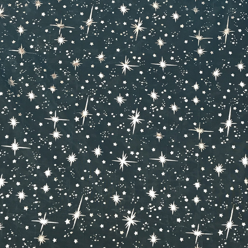 Turquoise/Silver Stars Polyester Organza Fabric - Metallic Silver Foil Star Print, 58/60" Width