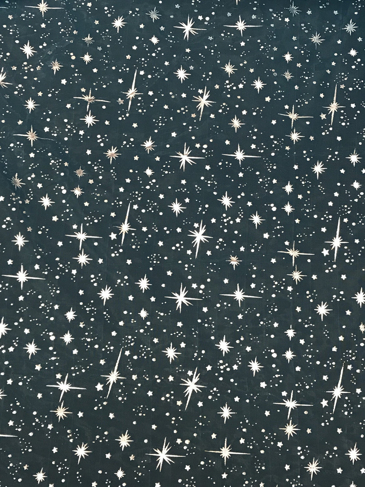 Turquoise/Silver Stars Polyester Organza Fabric - Metallic Silver Foil Star Print, 58/60" Width
