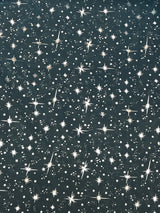 Turquoise/Silver Stars Polyester Organza Fabric - Metallic Silver Foil Star Print, 58/60" Width