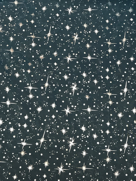 Turquoise/Silver Stars Polyester Organza Fabric - Metallic Silver Foil Star Print, 58/60" Width