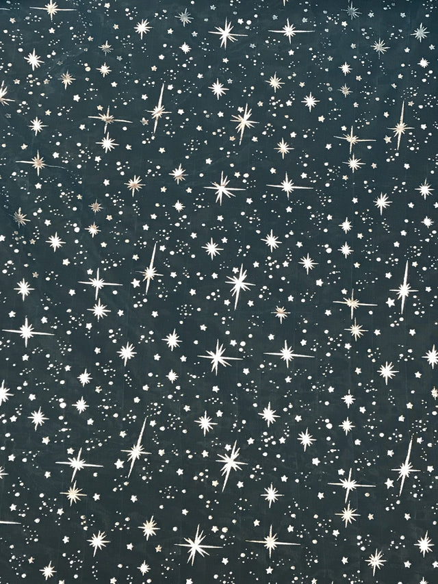 Turquoise/Silver Stars Polyester Organza Fabric - Metallic Silver Foil Star Print, 58/60" Width