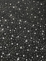 White/Silver Stars Polyester Fabric - Metallic Silver Foil Star Stamped Sheer Organza, White/Silver, 58/60" Width