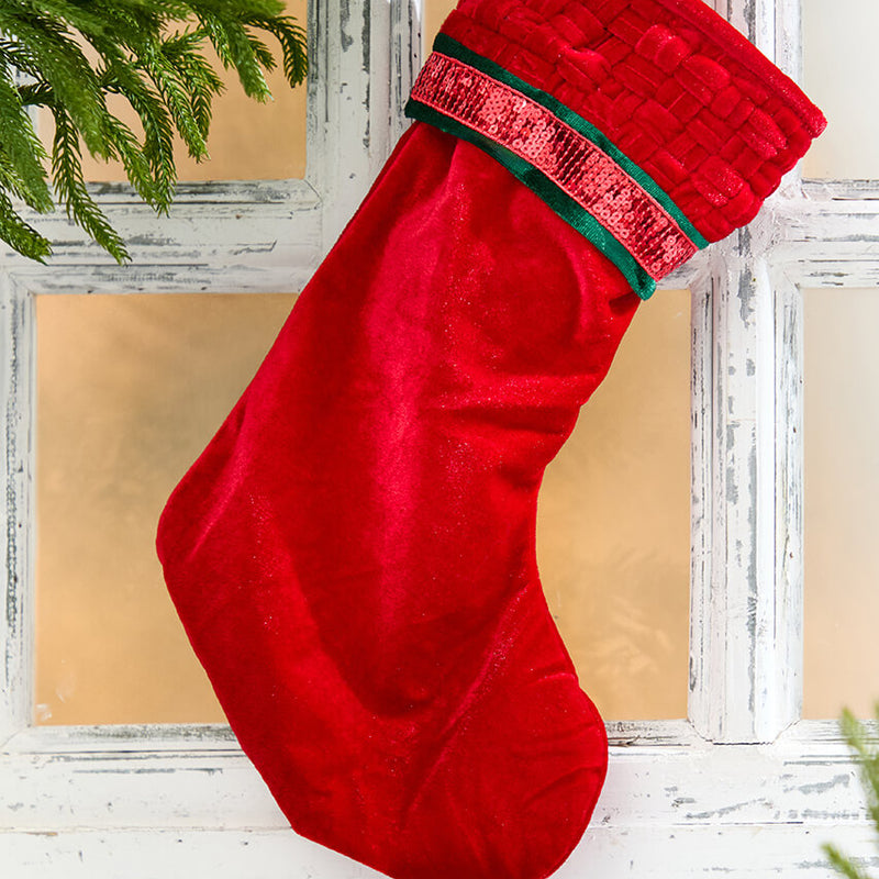 20" Red Velvet with Braided Cuff Stocking