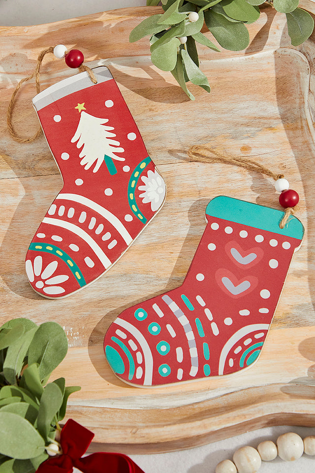 8" x 6" Nordic Pattern Wood Stocking Ornament
