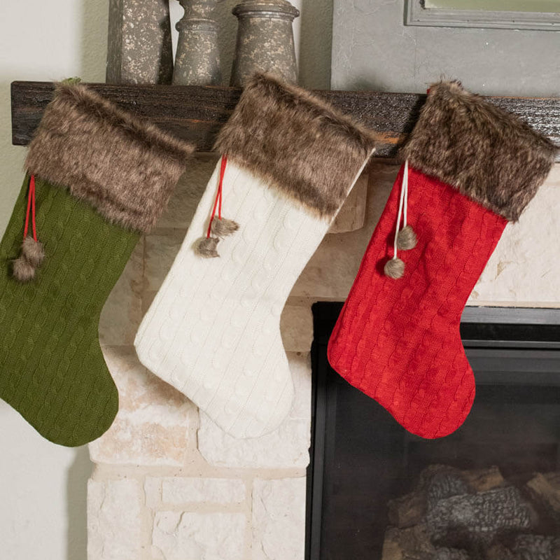 22" Sweater Knit Stocking w/ Faux Fur Cuff