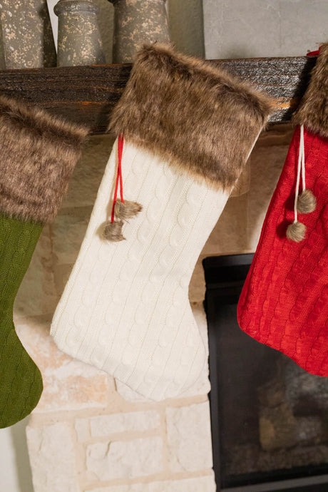 22" Sweater Knit Stocking w/ Faux Fur Cuff