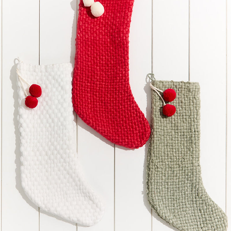 20" Stocking With Pom Poms