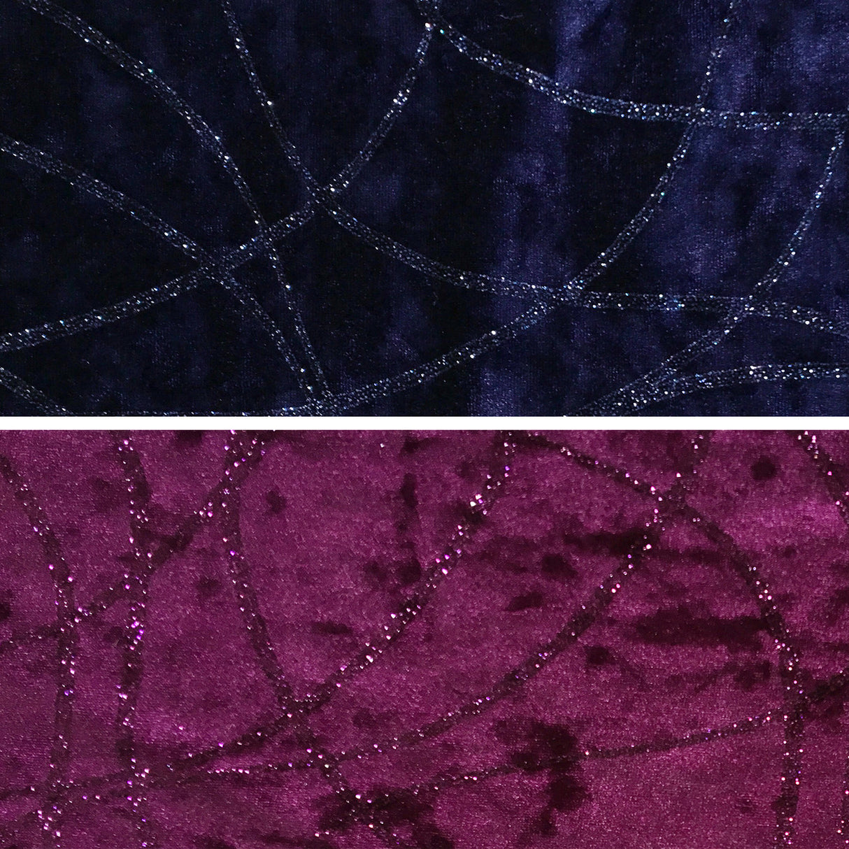 Glitter Strings On Velvet Stretch Fabric - Plum And Navy, Glitter Strand Design, 54"/58" Wide