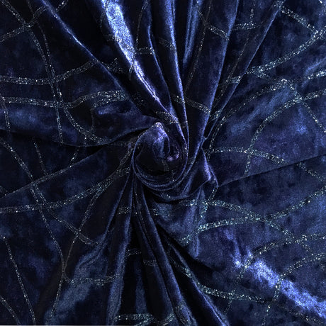 Glitter Strings On Velvet Stretch Fabric - Plum And Navy, Glitter Strand Design, 54"/58" Wide