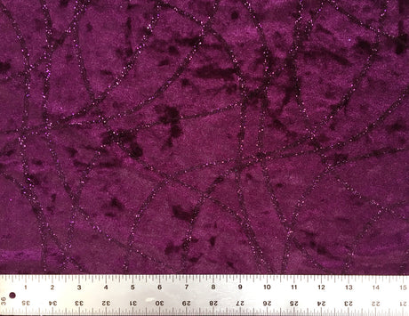 Glitter Strings On Velvet Stretch Fabric - Plum And Navy, Glitter Strand Design, 54"/58" Wide
