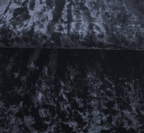 Stretch Velvet Crushed Black Polyester Spandex Fabric - Black Crushed Velvet, 58/60" Width