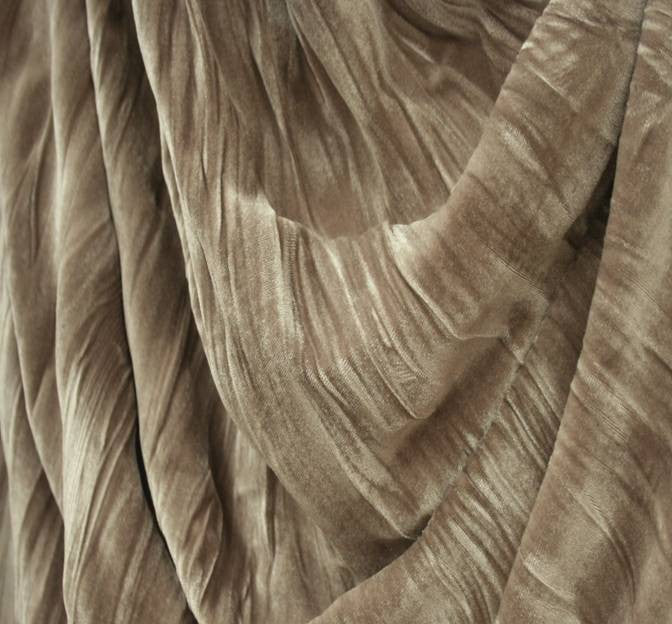 STV Pleated Velvet Crushed Polyester Spandex Fabric - Dirty Grey, Pleated Crushed Velvet, 48/50" Width