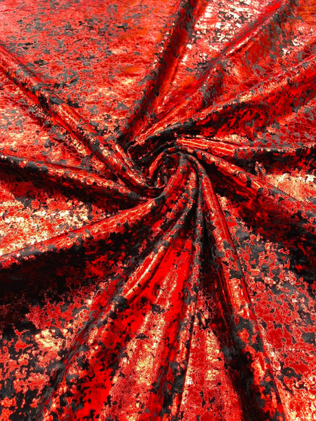 Stretch Velvet Splatter Foil Design Foil Stretch Velvet Fabric - Red, Royal Blue, Copper, Silver, Gold, 58" Width (1 Yard)