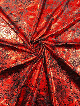Stretch Velvet Splatter Foil Design Foil Stretch Velvet Fabric - Red, Royal Blue, Copper, Silver, Gold, 58" Width (1 Yard)