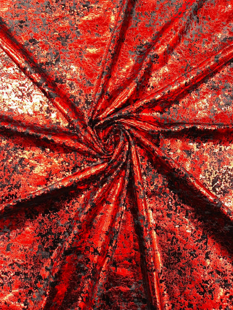 Stretch Velvet Splatter Foil Design Foil Stretch Velvet Fabric - Red, Royal Blue, Copper, Silver, Gold, 58" Width (1 Yard)
