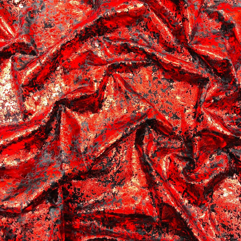 Stretch Velvet Splatter Foil Design Foil Stretch Velvet Fabric - Red, Royal Blue, Copper, Silver, Gold, 58" Width (1 Yard)