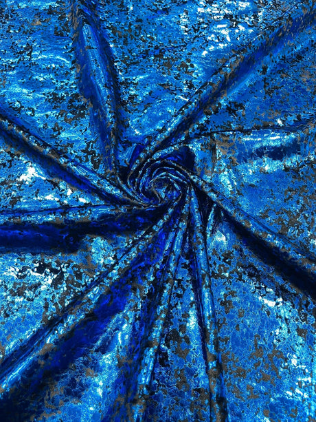 Stretch Velvet Splatter Foil Design Foil Stretch Velvet Fabric - Red, Royal Blue, Copper, Silver, Gold, 58" Width (1 Yard)