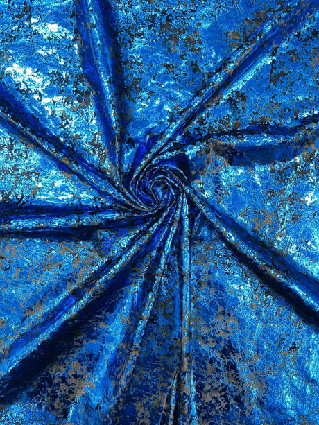Stretch Velvet Splatter Foil Design Foil Stretch Velvet Fabric - Red, Royal Blue, Copper, Silver, Gold, 58" Width (1 Yard)