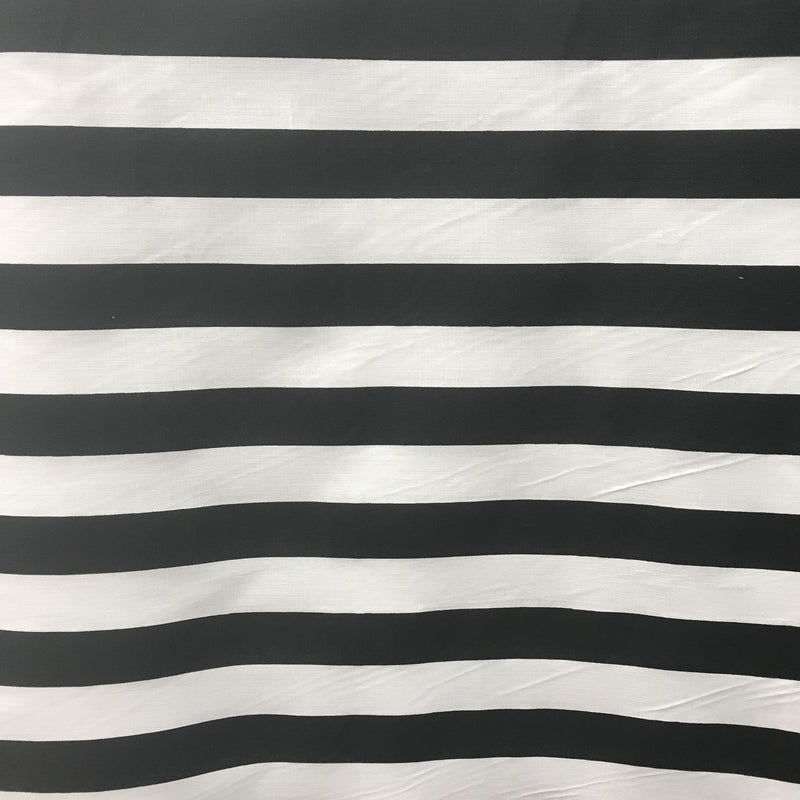 Black White Poly Cotton Fabric - 1" Horizontal Stripes, 59/60" Width (1 Yard)