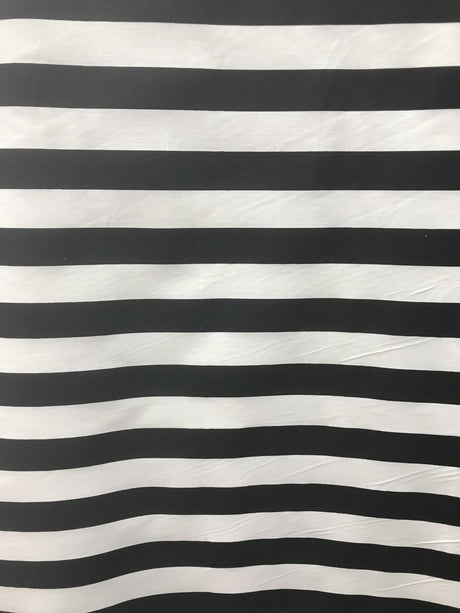 Black White Poly Cotton Fabric - 1" Horizontal Stripes, 59/60" Width (1 Yard)