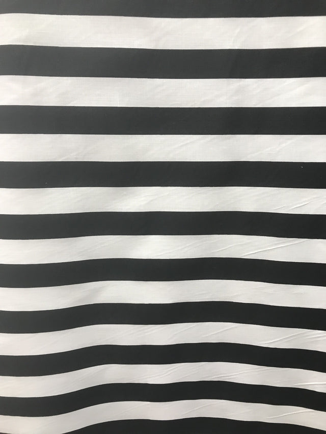 Black White Poly Cotton Fabric - 1" Horizontal Stripes, 59/60" Width (1 Yard)