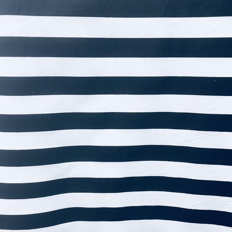 Navy/White Poly Cotton Fabric - 1" Horizontal Stripes, 59/60" Width (1 Yard)