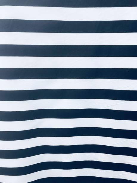 Navy/White Poly Cotton Fabric - 1" Horizontal Stripes, 59/60" Width (1 Yard)