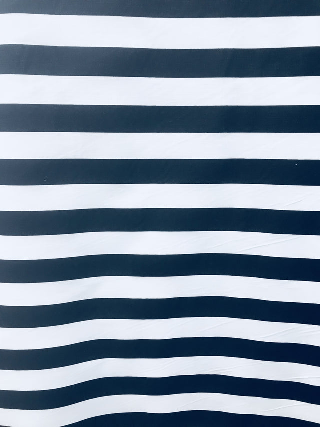 Navy/White Poly Cotton Fabric - 1" Horizontal Stripes, 59/60" Width (1 Yard)