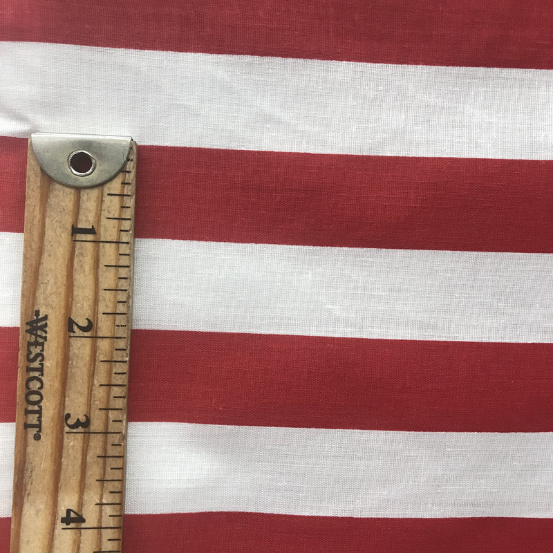 1" Red/White Poly Cotton Fabric - 1" Horizontal Stripes, Red/White, 59/60" Width (1 Yard)
