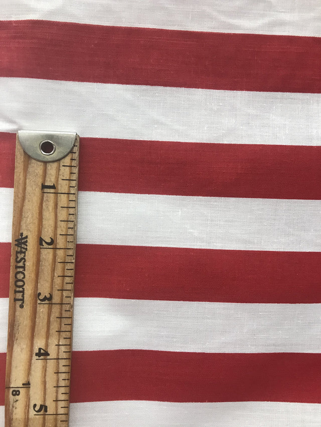 1" Red/White Poly Cotton Fabric - 1" Horizontal Stripes, Red/White, 59/60" Width (1 Yard)