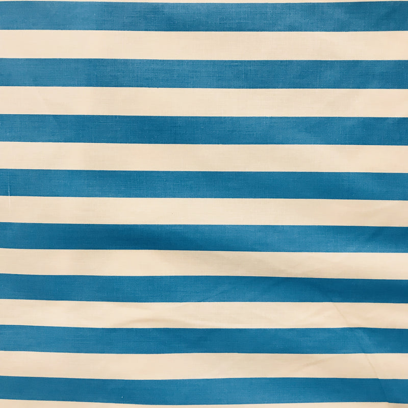 Turquoise White Polyester Cotton Fabric - Turquoise White Horizontal Stripes, 59/60" Width (1 Yard)