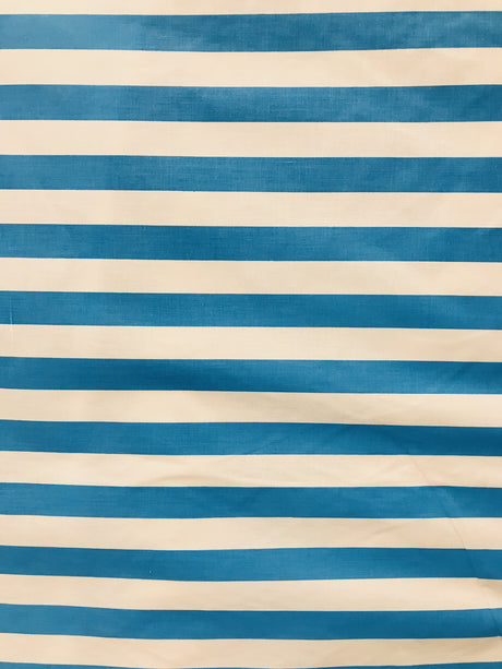 Turquoise White Polyester Cotton Fabric - Turquoise White Horizontal Stripes, 59/60" Width (1 Yard)