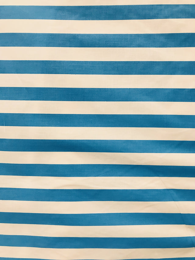 Turquoise White Polyester Cotton Fabric - Turquoise White Horizontal Stripes, 59/60" Width (1 Yard)