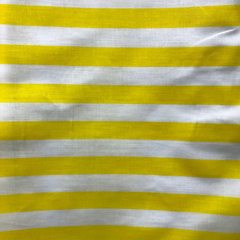 White/Yellow Poly Cotton Fabric - 1" Horizontal Stripes, 59/60" Width (1 Yard)