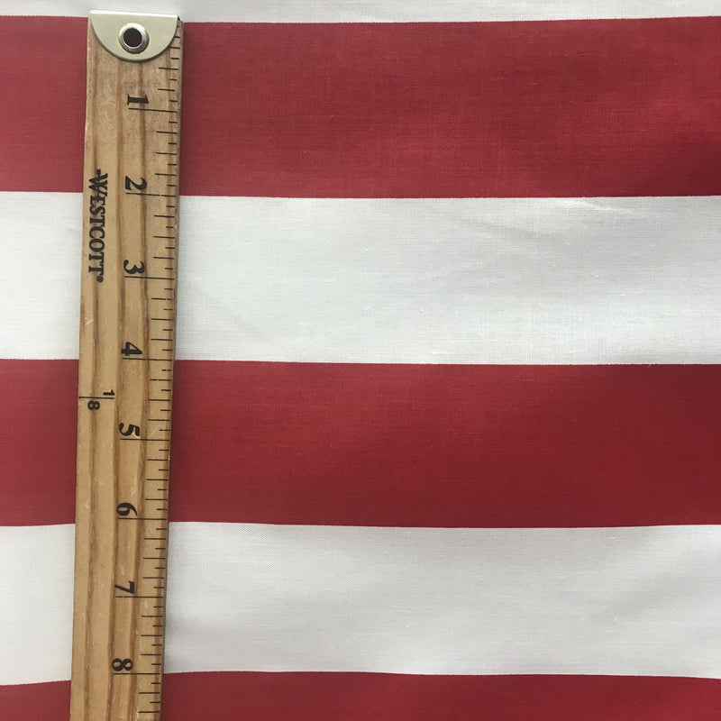 2" Stripe Red/White Poly Cotton Fabric - Red/White Horizontal Stripes, 59/60" Width (1 Yard)