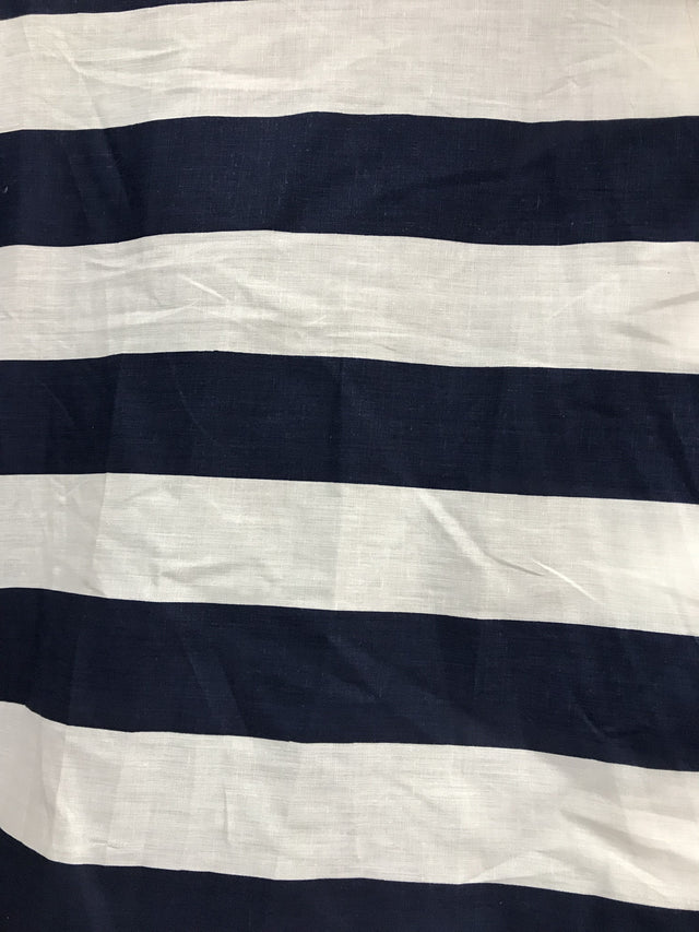 Navy 2" Stripe Poly Cotton Fabric - Navy, Horizontal Stripes, 59/60" Width