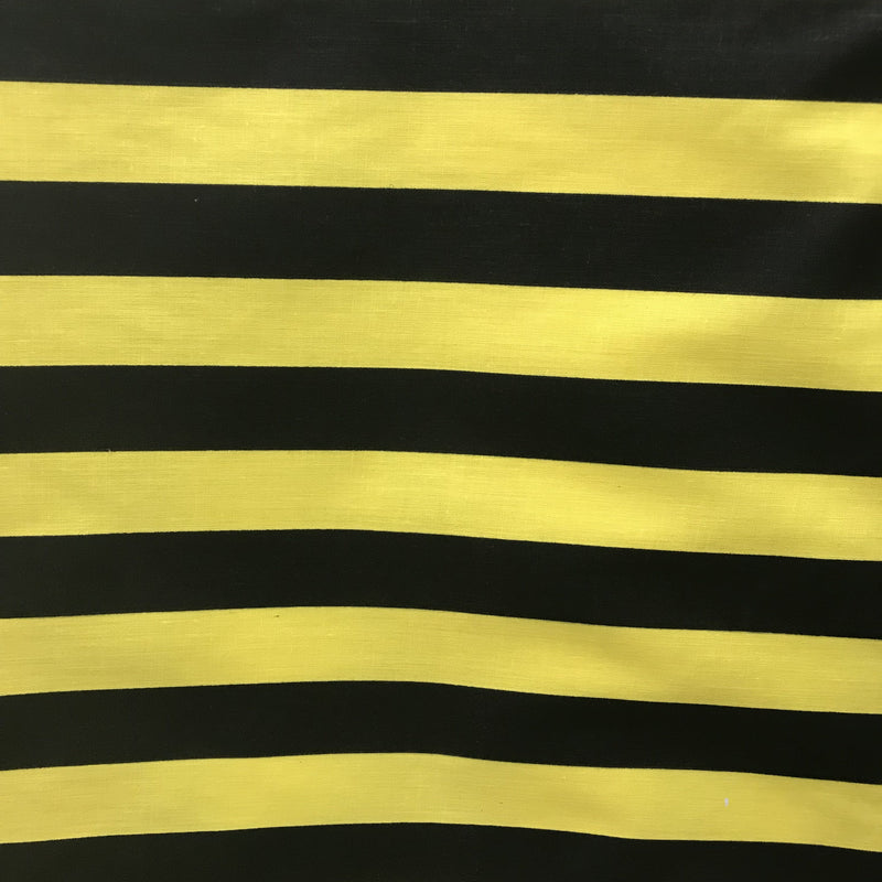 Yellow Black Poly Cotton Fabric - Yellow/Black Horizontal Stripes, 59/60" Width (1 Yard)
