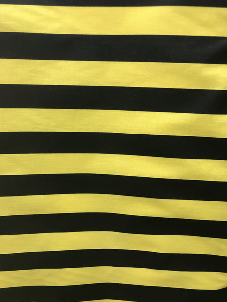Yellow Black Poly Cotton Fabric - Yellow/Black Horizontal Stripes, 59/60" Width (1 Yard)
