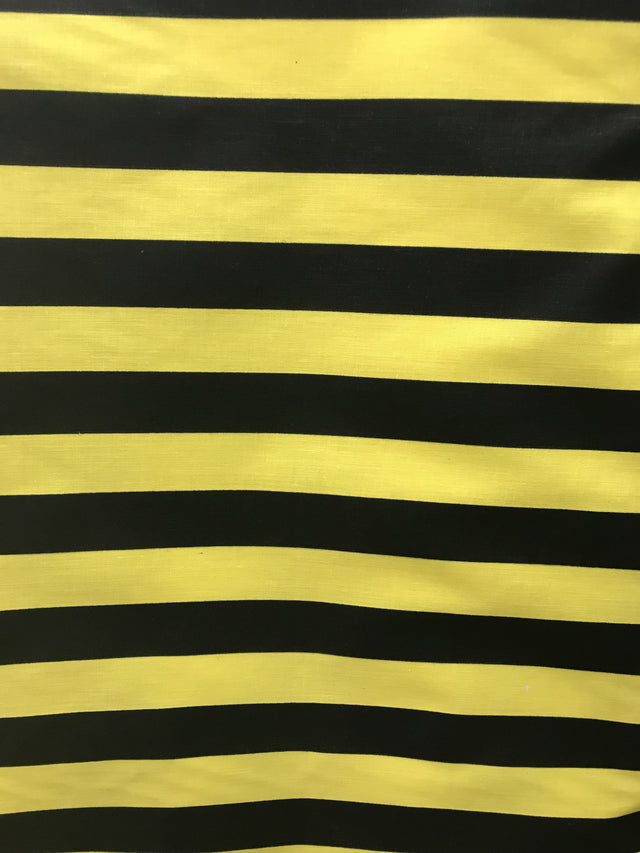 Yellow Black Poly Cotton Fabric - Yellow/Black Horizontal Stripes, 59/60" Width (1 Yard)