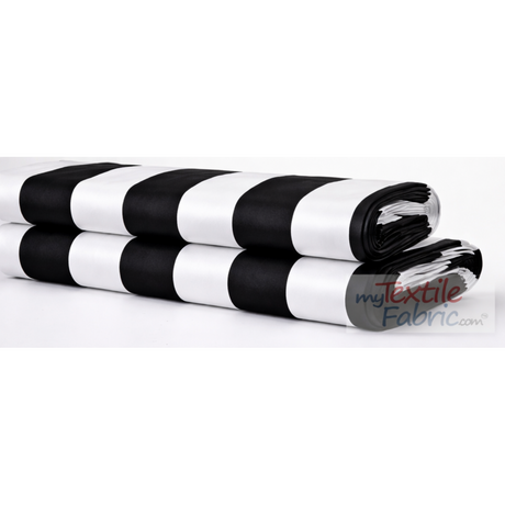 5.5" Stripe Satin Print Polyester Fabric - Black White 5.5" Stripe, 58/60" Width (1 Yard)