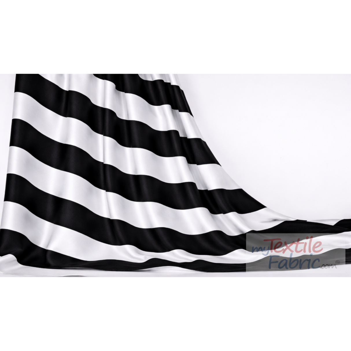 5.5" Stripe Satin Print Polyester Fabric - Black White 5.5" Stripe, 58/60" Width (1 Yard)